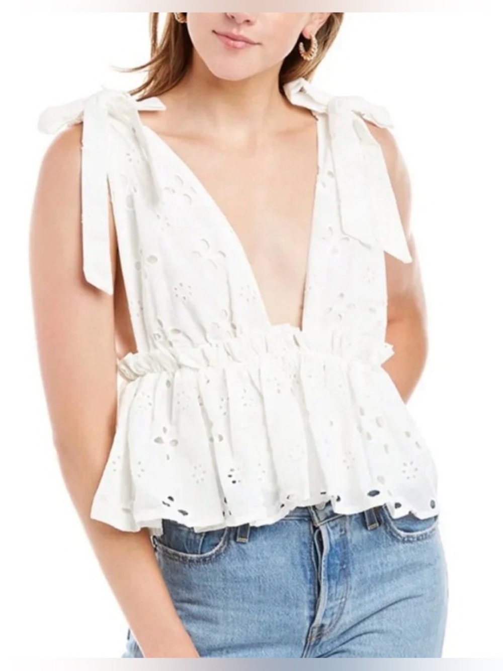 Finders Keepers Bonnie White Broderie Anglais Eyelet Top, US 4, 100% Cotton